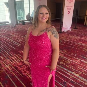 Amazon Hot Pink Sequin Prom Slip Dress with Side Slit